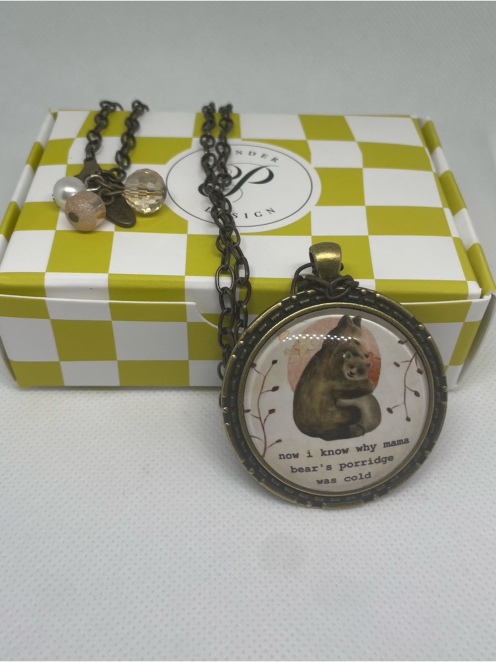 New Plunder Bronze Mama Bear Pendant Necklace - Cute Bear Illustration Gift Box